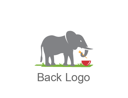elephant holding chopsticks with grass and bowl