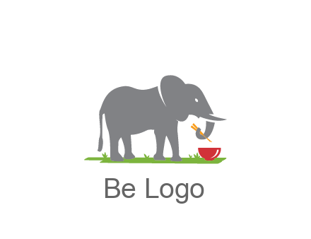 elephant holding chopsticks with grass and bowl
