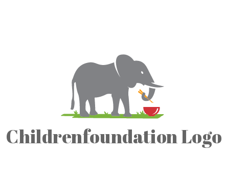 elephant holding chopsticks with grass and bowl