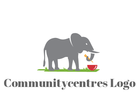 elephant holding chopsticks with grass and bowl