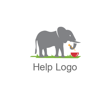 elephant holding chopsticks with grass and bowl