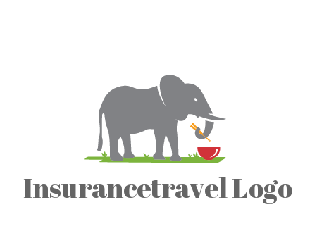 elephant holding chopsticks with grass and bowl