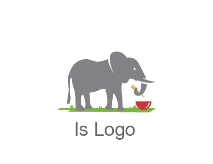 elephant holding chopsticks with grass and bowl