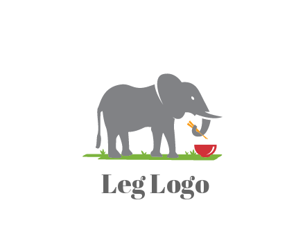 elephant holding chopsticks with grass and bowl