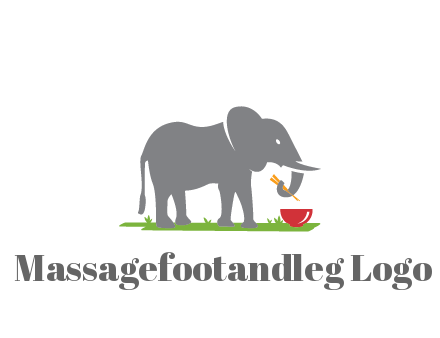 elephant holding chopsticks with grass and bowl