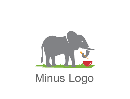 elephant holding chopsticks with grass and bowl