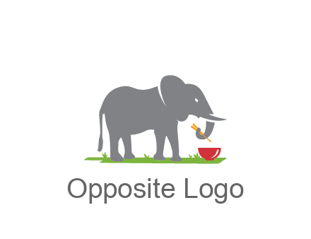 elephant holding chopsticks with grass and bowl