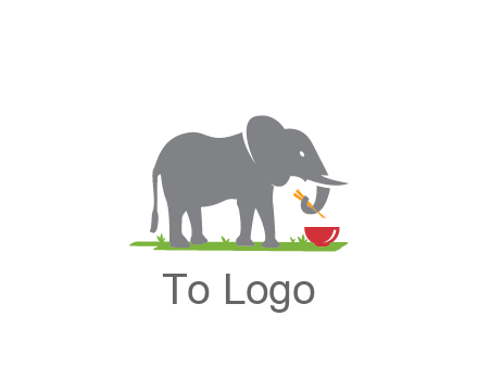 elephant holding chopsticks with grass and bowl