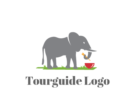 elephant holding chopsticks with grass and bowl