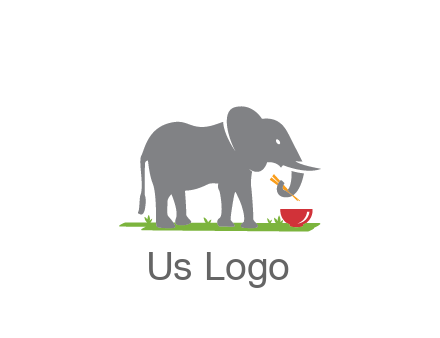 elephant holding chopsticks with grass and bowl