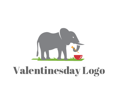 elephant holding chopsticks with grass and bowl