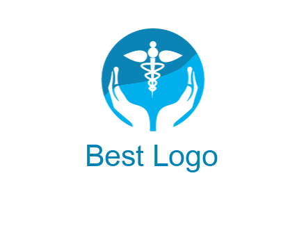 caduceus with negative spacing hands in circle 