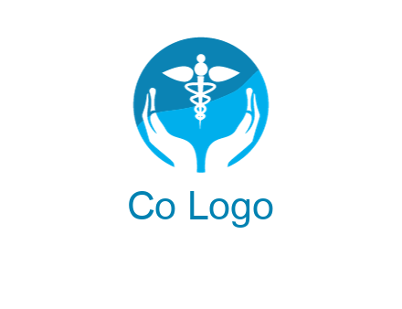caduceus with negative spacing hands in circle 