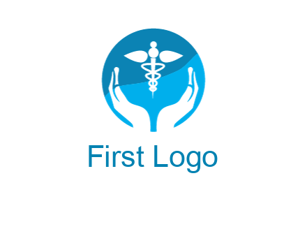 caduceus with negative spacing hands in circle 