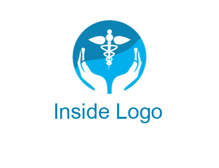 caduceus with negative spacing hands in circle 