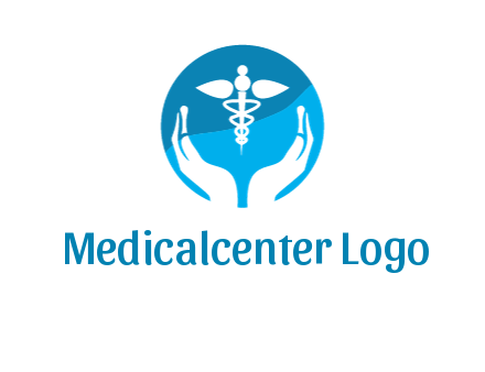 caduceus with negative spacing hands in circle 