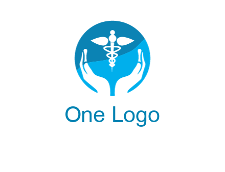 caduceus with negative spacing hands in circle 