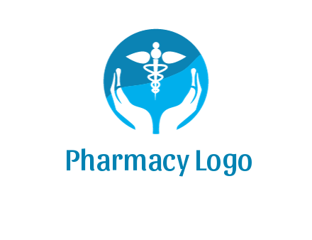 caduceus with negative spacing hands in circle 