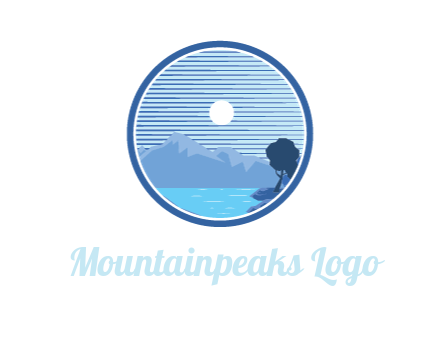mountains with lake and moon in circle