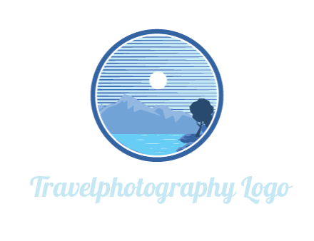 mountains with lake and moon in circle