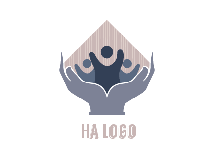 rhombus and people icon in hands