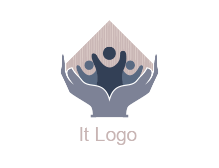 rhombus and people icon in hands