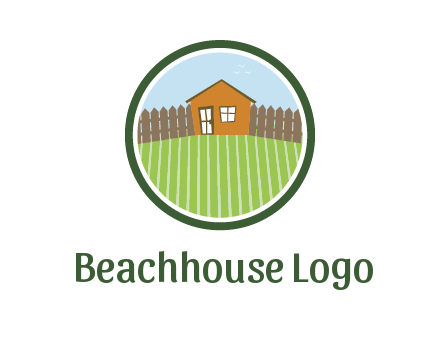 farmhouse with farm and fence in circle frame
