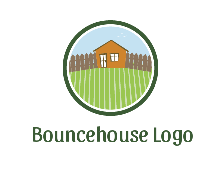 farmhouse with farm and fence in circle frame