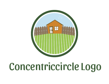 farmhouse with farm and fence in circle frame