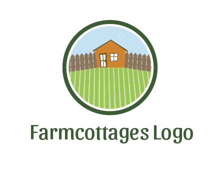 farmhouse with farm and fence in circle frame