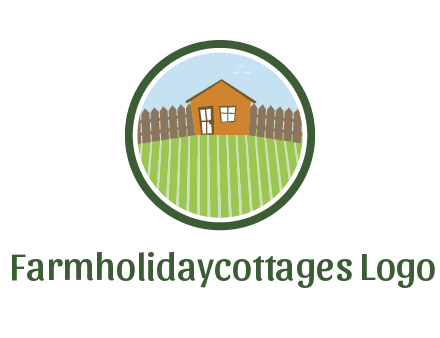 farmhouse with farm and fence in circle frame
