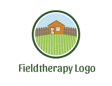 farmhouse with farm and fence in circle frame