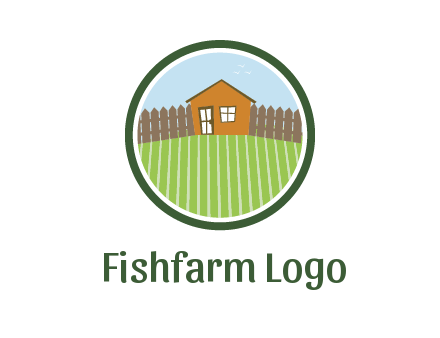 farmhouse with farm and fence in circle frame