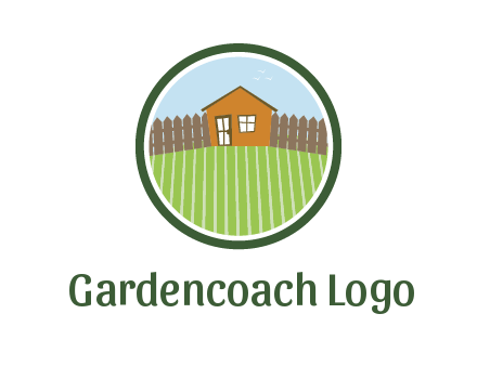 farmhouse with farm and fence in circle frame