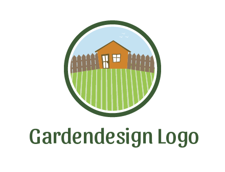 farmhouse with farm and fence in circle frame
