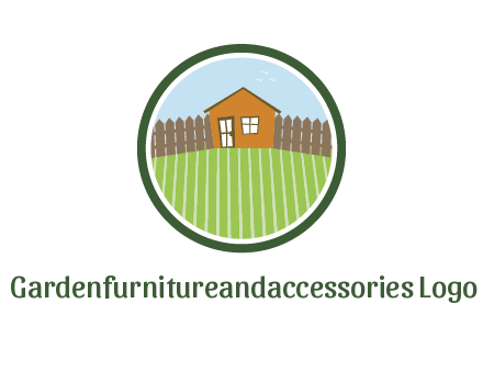 farmhouse with farm and fence in circle frame