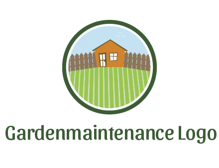 farmhouse with farm and fence in circle frame
