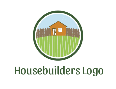 farmhouse with farm and fence in circle frame