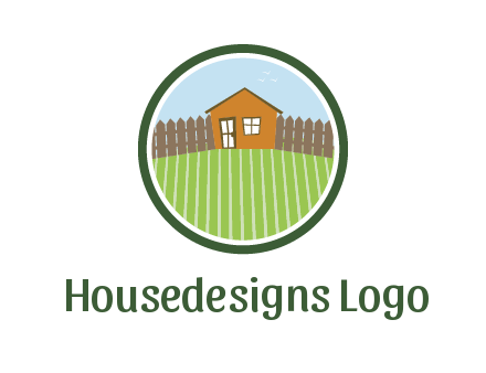 farmhouse with farm and fence in circle frame