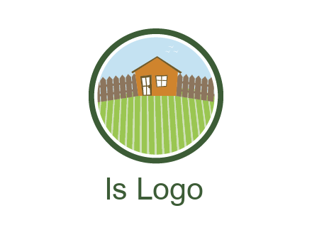 farmhouse with farm and fence in circle frame