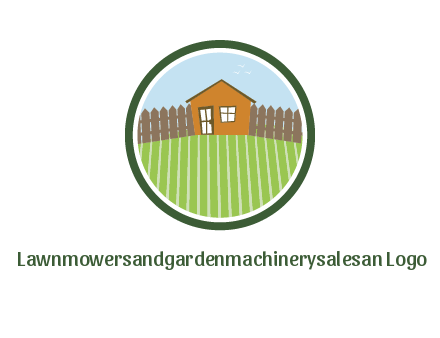 farmhouse with farm and fence in circle frame