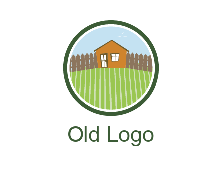 farmhouse with farm and fence in circle frame