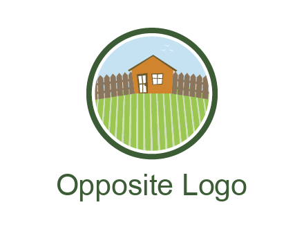 farmhouse with farm and fence in circle frame