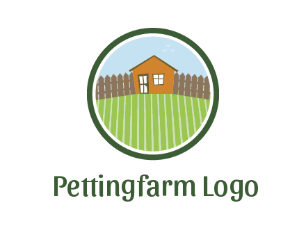 farmhouse with farm and fence in circle frame
