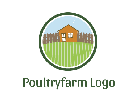 farmhouse with farm and fence in circle frame