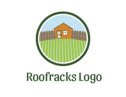 farmhouse with farm and fence in circle frame
