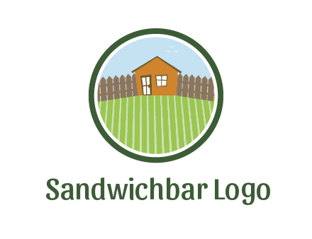 farmhouse with farm and fence in circle frame