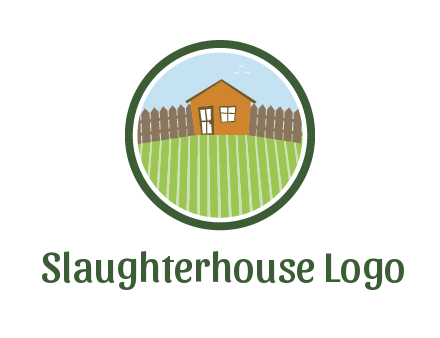 farmhouse with farm and fence in circle frame