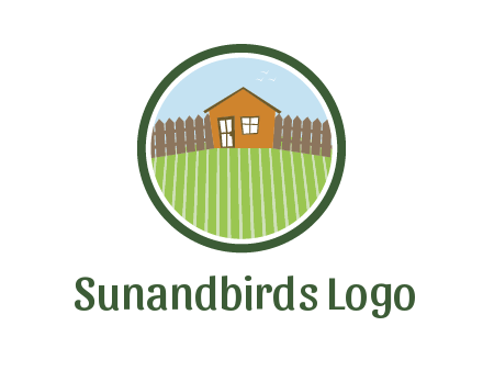 farmhouse with farm and fence in circle frame