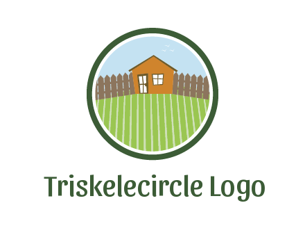farmhouse with farm and fence in circle frame